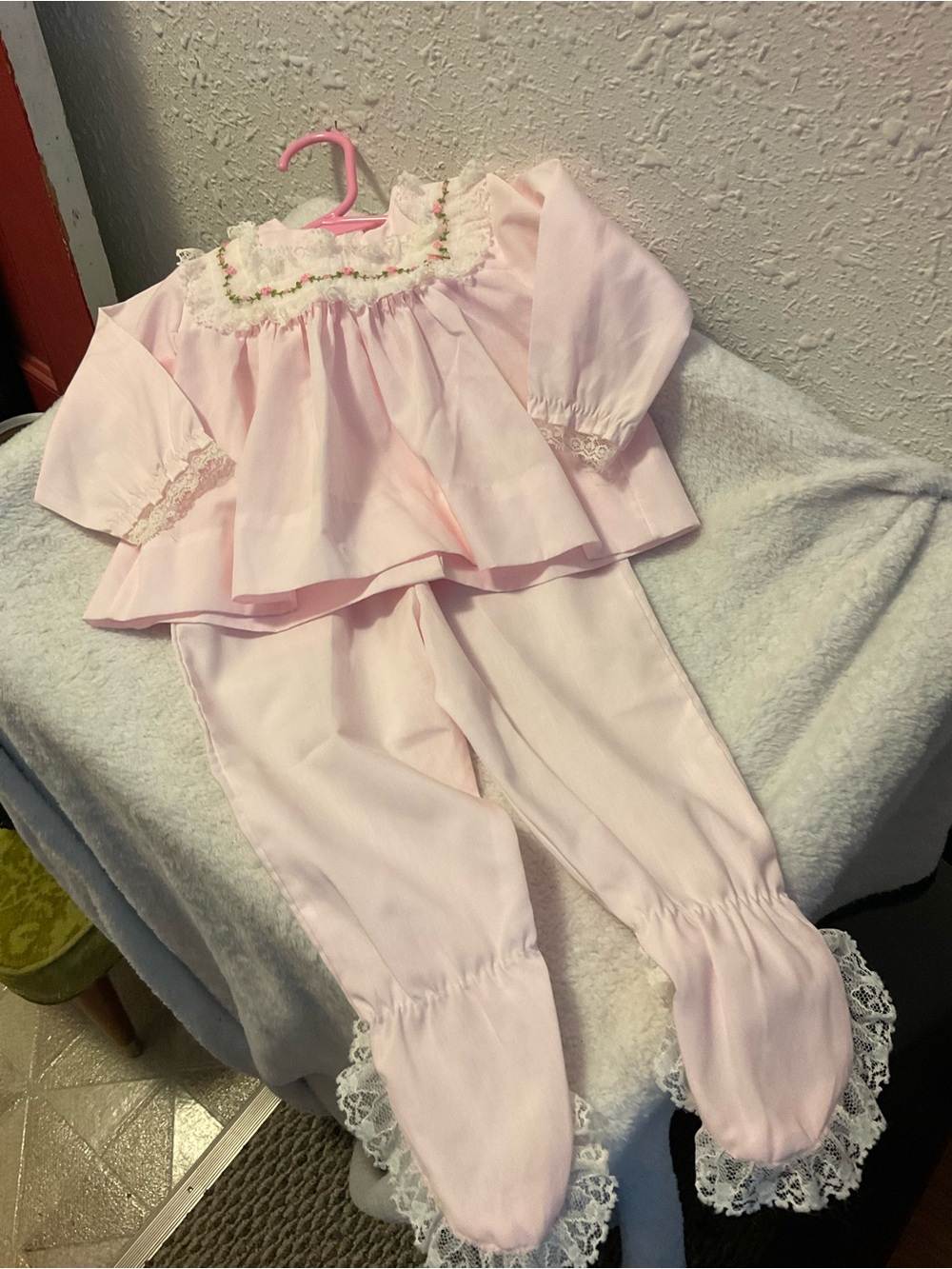 Vintage Baby Girl Pink Lace Two Piece Outfit